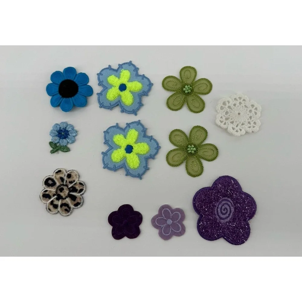 Lot 11 Floral Appliques Embroidered Flower Patches Blue Purple Cottagecore DIY